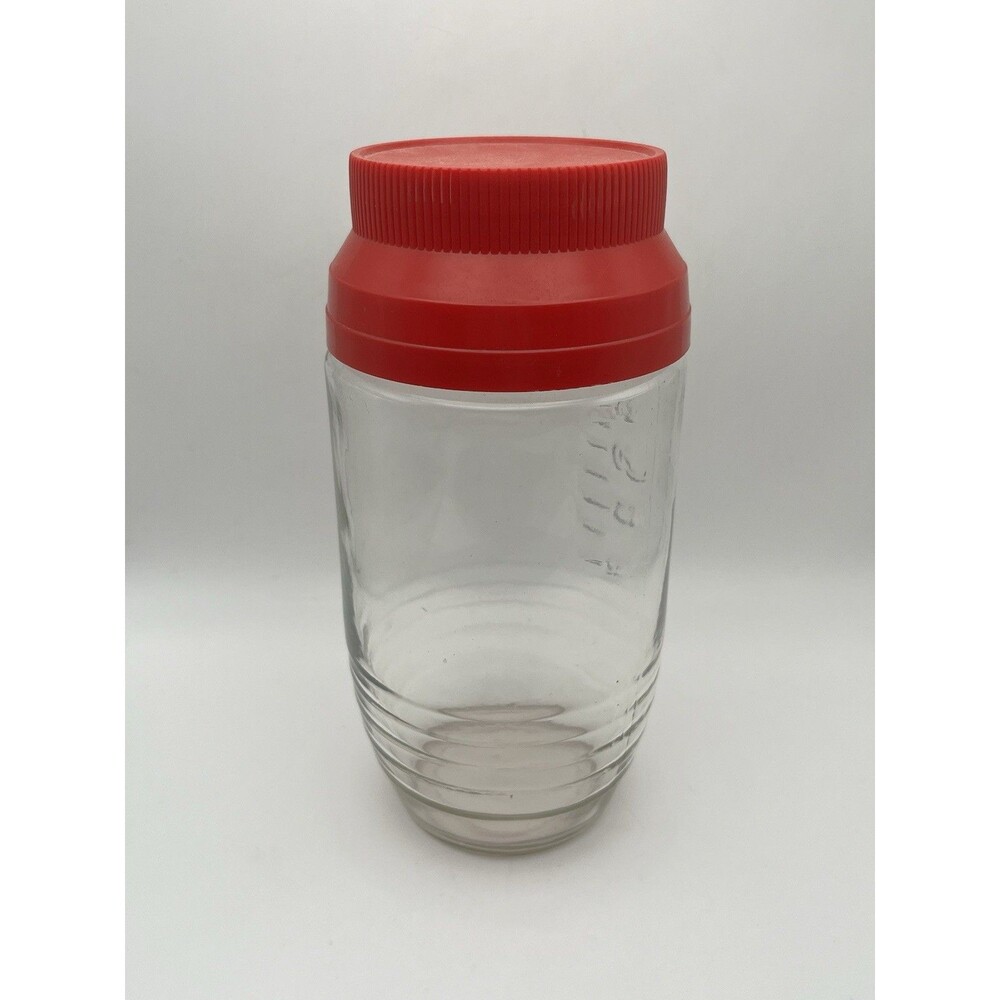 Vintage 1970s Glass Canister Jar Red Screw Lid Anchor Hocking Measurements 32 oz - Picture 7 of 7